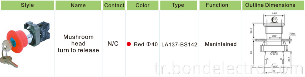 XB2-BS142 Pushbutton Switch with Key locked